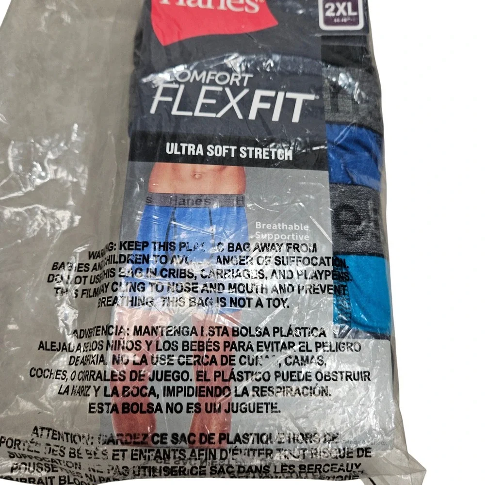 Hanes Boxer Briefs Mens 2XL Blue Grey 3 Pack Comfort Flex Fit Ultra Soft Stretch